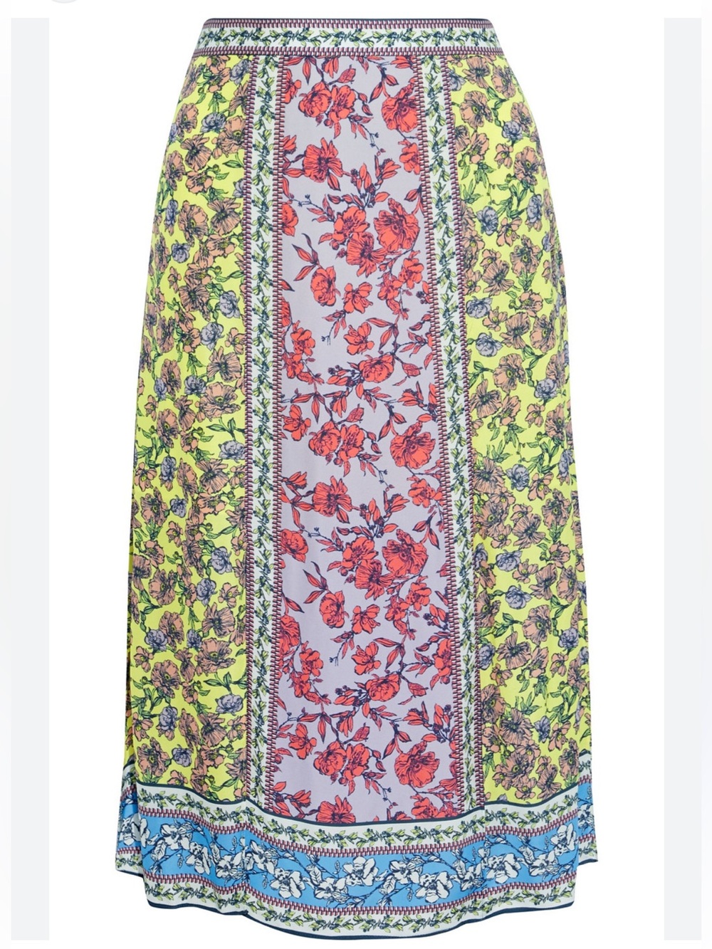 Alice + Olivia Athena Floral Slit Midi Skirt Crepe De Chine Size 6 $400